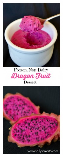 Make this creamy, sweet, non-dairy Dragon Fruit Dessert with only two ingredients! #vegan #nondairy