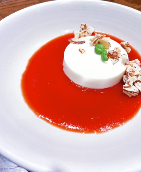 panna cotta with tomato coulis.