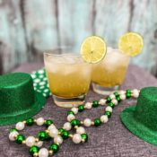 sparkling St. Patrick's day cocktails with Irish decor.